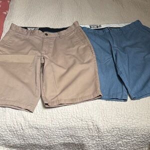 Volcom Men's Flat Front Shorts (2 pairs) in Tan and Blue
